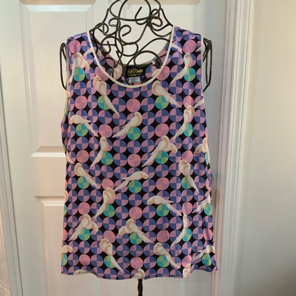Bob Mackie Black and Blue Blouse with Multicolor Accents - Picture 6 of 12